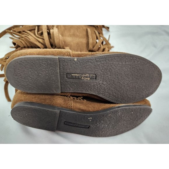 Minnetonka Women's Sz. 7 3 Layer Brown Fringe Leather Mid Calf Boots - Picture 7 of 7